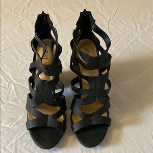 JustFab Black Heels with Strappy Design and High Stiletto